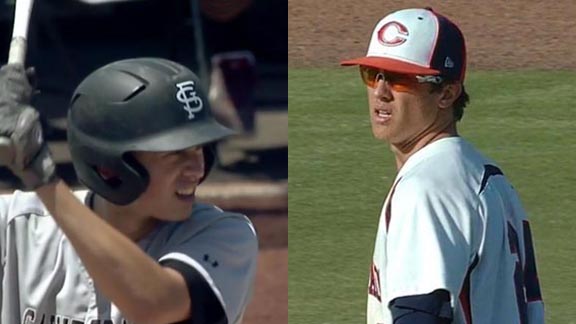 Two finalists to be Mr. Baseball State Player of the Year are Jeremy Ydens of Mtn View St. Francis & Blake Rutherford of West Hills Chaminade. Photos: sfhsathletics & MLB.com.