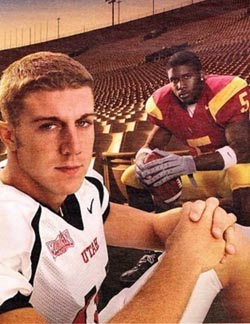 Alex Smith of Utah and Reggie Bush of USC were two of the top college football players in the nation early in the 2000s. They previously were teammates at Helix of La Mesa. Photo: Sportster.com.