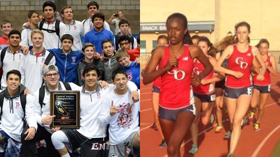 The Buchanan of Clovis wrestling team won CIF section & state titles in helping school to best in state boys honor while Great Oak of Temecula's girls runners, led by Destiny Collins in front, helped their school earn its first state school of year nod. Photos: buchananwrestling.com & Twitter.com.