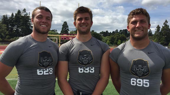 Tight end standouts Jimmy Jaggers of Roseville, Erik Krommenhoek of Danville Monte Vista and Tucker Fisk of Davis will all be playing at major colleges. Krommenhoek (USC) and Fisk (Stanford) already are verbally committed. Photo: Mark Tennis.