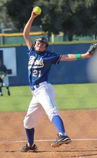 Danielle Lung of Clovis didn't pitch a no-hitter in the CIF Central Section final like she did as a freshman, but has been named the Fresno Bee's Pitcher of the Year. Photo: Lauren Mueller/TheClovisRoundup.