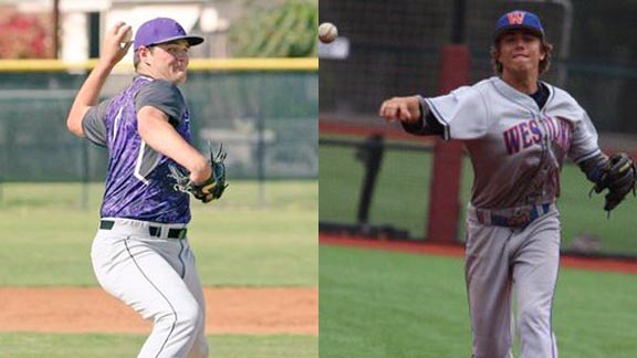 Two of the top players on the all-state second team and close to first were Jack Dashwood of San Diego St. Augustine and Tyler Flores of Westlake (Westlake Village). Dashwood went 6-2 with a 1.03 ERA and is headed to UC Santa Barbara. Flores batted .414 in the Marmonte League and had .363 career average in four varsity seasons. He'll play next at Nevada. Photos: Twitter.com.