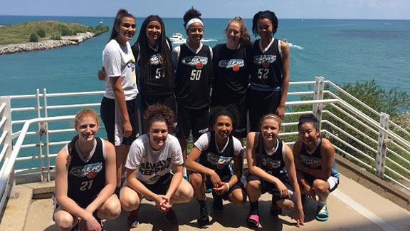 They were the San Jose Cagers this summer, but all 10 of these girls will be on the roster next season at Archbishop Mitty of San Jose. They played all-star teams and went 32-3. Courtesy photo.