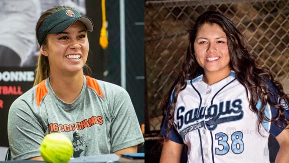 Two of the best in the state and two of the top recruits in the nation for 2016 are Madilyn Nickles of Merced (left) and Mariah Lopez of Saugus. Photos: Twitter.com & insidescv.com.