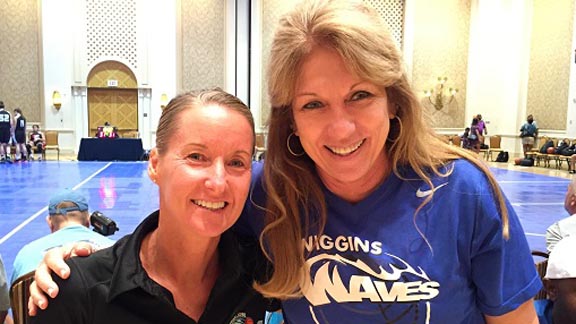 These two coaches -- Sue Phillips (left) and Terri Bamford -- have combined to win 10 CIF state titles. They also both coach their teams in AAU summer events. Photo: Harold Abend.