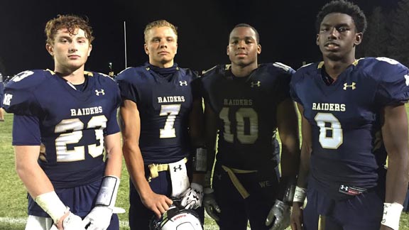 Based on 1st game, these four from Modesto Central Catholic should have huge seasons. They are (l-r) Jared Rice, Cole Petlansky, Montell Bland and DaRon Bland. Photo: Harold Abend.