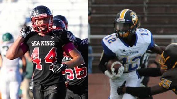 Two of this week's NorCal/SoCal honorees are Shane Irwin of PV Estates Palos Verdes and Roshawn Livingston from Jefferson of Daly City. Photos: Hudl.com & Willie Eashman.