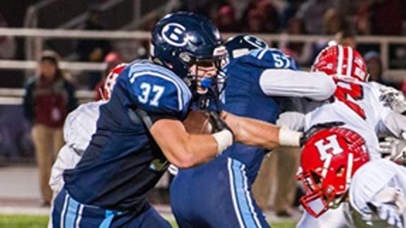 Bellarmine's Jackson Burrill was selected to the preseason All-CCS team as a linebacker, but also blocked like a demon and carried a few times as a fullback. Photo: Hudl.com.