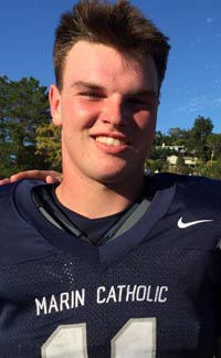 Sebastian Olver of Marin Catholic was picked to the preseason All-NCS team as a defensive lineman, but he'll do a lot more for the Wildcats this season. Photo: Harold Abend.