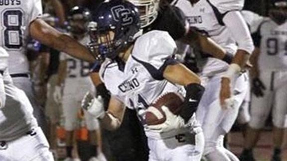 Andrew Almazan of Chino probably wishes there is a recount of his rushing stats after he was listed with 299 yards and 298 yards in back-to-back weeks. Photo: Hudl.com.