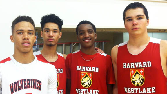 A fantastic quartet of freshman at North Hollywood Harvard-Westlake (L to R: Brase Dottin, Johnny Juzang, Terren Frank, Mason Hooks) and guard Spencer Hubbard will join a program coming off a CIF state state-winning season. Juzang and Dottin crack the first 2020 Cal-Hi Sports Top 25. Photo: Jack Pollon 