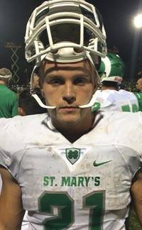 Dusty Frampton once again proved very tough to bring down during Stockton St. Mary's win vs. Central Catholic. Photo: Mark Tennis.