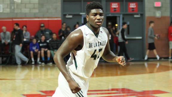 Defending NorCal Open Division champ Concord De La Salle got most of its scoring in the backcourt last season, but forward Emeka Udenyi, who checks in at No. XX in the 2017 Cal-Hi Sports Hot 100, will have to shoulder a bigger load in his senior season. Photo: Andrew Drennen
