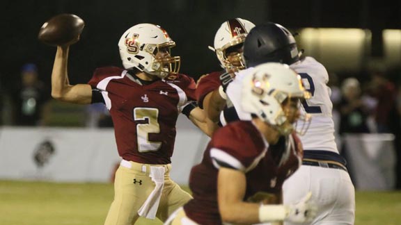 QB Matt Robinson of JSerra (San Juan Capistrano) passed for three TDs in win against state-ranked Vista Murrieta on Thursday. Photo: Patrick Takkinen/SoCalSidelines.com.