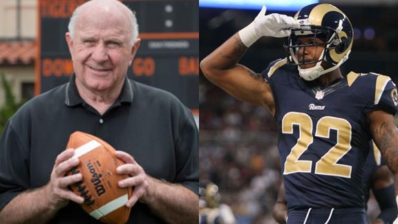 Bill Redell (left) began the football program at Oaks Christian of Westlake Village in 2002 and as of this week has the best all-time winning percentage in the state. Trumaine Johnson (right) had another strong outing for the L.A. Rams vs. Seattle. The team's franchise tag player, Johnson is from a school that is tied for first in Northern California for having the most NFL players. Photos: billredell.com & stltoday.com.