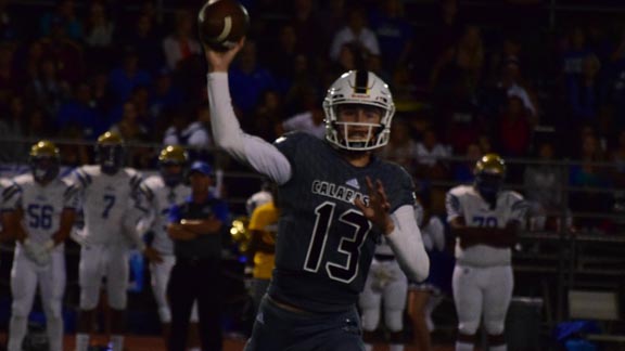 Tristan Gebbia unleashes a pass for No. 16 Calabasas in its easy win on Friday night vs. El Camino Real of Woodland Hills. Photo: @CalabasasFtball/Twitter.com.