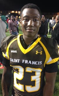 Brandon Baines scored on a 62-yard blocked punt return to help St. Francis top state No. 21 Valley Christian of San Jose. Photo: Paul Muyskens.