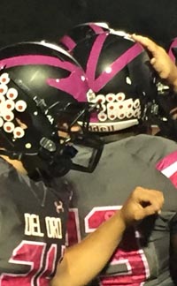Del Oro wore breast cancer awareness jerseys in Friday's game vs. Folsom. A great gesture, but the team is now 0-2 wearing them. Photo: Mark Tennis.