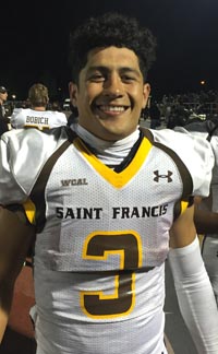 Cyrus Habibi-Likio stands tall for Mountain View St. Francis after it broke 11-game losing streak vs. arch-rival Bellarmine. Photo: Mark Tennis.