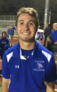 We were able to coax a smile from Folsom QB Joe Curry after his big night in team's win vs. Del Oro. Photo: Mark Tennis.