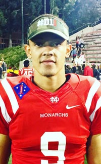 Santa Ana Mater Dei receiver Osiris St. Brown continued to haul in TD catches when the Monarchs beat Orange Lutheran on Friday. Photo: @D1Bound/Twitter.com.