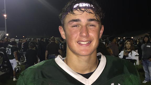 Junior quarterback Gino Campiotti has helped Manteca build a 10-1 record heading into CIF Sac-Joaquin Section D4 semifinals vs. Los Banos. Photo: Mark Tennis.