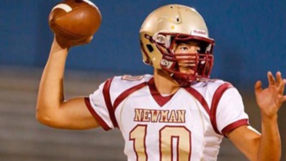 QB Jordon Brookshire and team at Santa Rosa Cardinal Newman are eyeing NCS D4 title. Photo: Hudl.com.