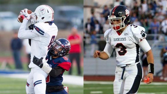 Two of this week's SoCal/NorCal Players of the Week are receiver/defensive back Chris Venable from M.L. King of Riverside and quarterback Jake Simmons from Rancho Cotate of Rohnert Park. Photos: Scott Padgett/kingwolvesathletics.com & Hudl.com.