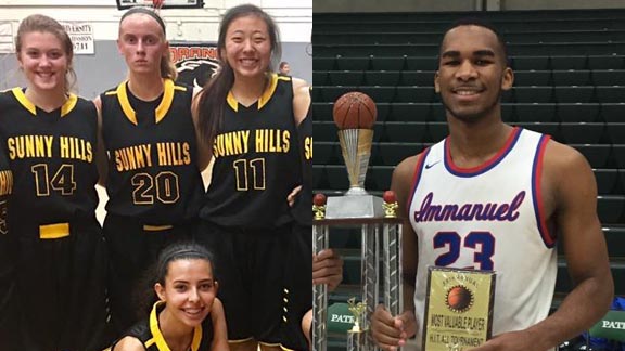 Jessica Barrow of Fullerton Sunny Hills (No. 20 in team photo) and Darrin Person Jr. of Reedley Immanuel are two of this week's NorCal/SoCal Players of the Week. Photos: Sunny Hills High School/Facebook.com & Chris Aguirre/Reedley Exponent.