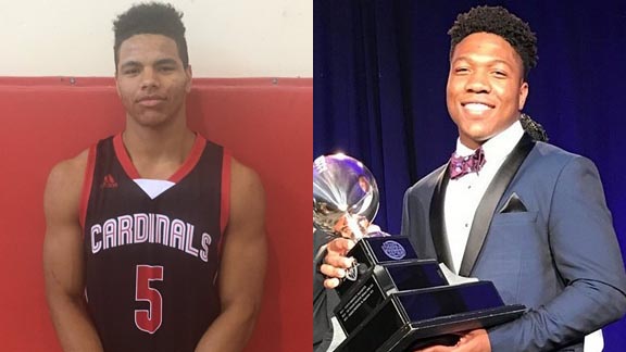Two of this week's stat stars include San Bernardino's Matthew Bradley (48 pts in back-to-back games) and Chula Vista Mater Dei Catholic's C.J. Verdell, who is this year's KUSI Silver Pigskin Award winner as named at a banquet. Photos: Twitter.com & @KUSIPPR/Twitter.com.