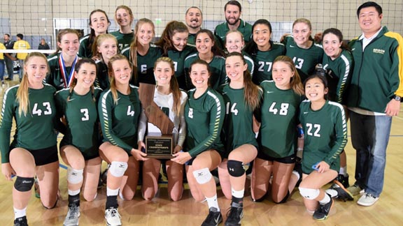 Posing with CIF D1 state title trophy are the girls from Huntington Beach Edison. Photo: edisonvolleyball.com.