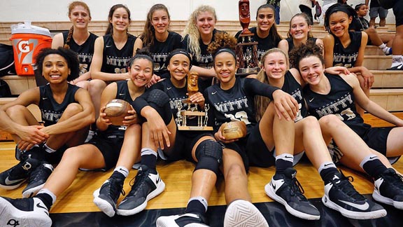 Players from Archbishop Mitty (San Jose) display some of their hardware after they edged Clovis West in title game at Iolani Classic in Hawaii. Photo: @iolaniclassic/Twitter.com.