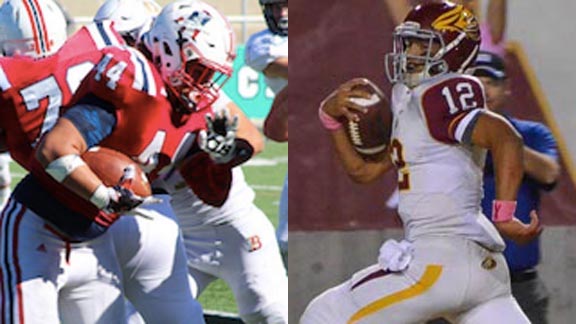 One of those from the San Diego Section on the board is three-year varsity standout Joey Morones (left) from Christian of El Cajon. One of the top juniors in the Central Section, meanwhile, (right) is athletic QB Adrian Martinez of Clovis West (committed to Cal). Photos: CHS Redzone/EastCountySports.com & Nick Baker/The Clovis Roundup.