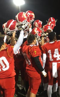 Players from Paraclete of Lancaster are happy after their team ran off the final seconds of triumph on Friday vs. Mater Dei Catholic of Chula Vista. Photo: Twitter.com.