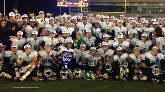 St. Mary's of Stockton player get their hardware and the blue banner after win Saturday at Sac State of Folsom in CIF Sac-Joaquin Section Division I final. Photo: Paul Muyskens.