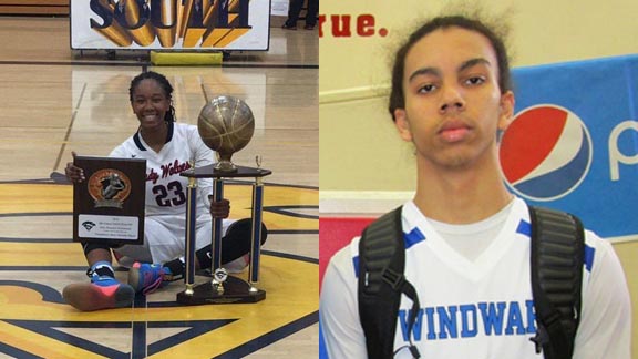 Two of this week's SoCal/NorCal Players of the Week are Shalexxus Aaron of Riverside M.L. King and Jules Bernard of L.A. Windward. Photos: Twitter.com & Ronnie Flores.