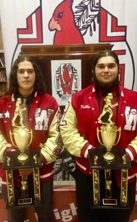 Dylan Salcido (left) was named MVP of Whittier's 2016 season while teammate Matthew Martinez earned the school's prestigious Bob Chandler Award. Photo: @whittierhs/Twitter.com.