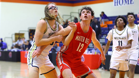 Boise St.-bound Andre Meadow battles for a rebound with Montana-bound Zach Davidson at the Tarkanian Classic. Both are Top 30 players in the latest Cal-Hi Sports Hot 100.