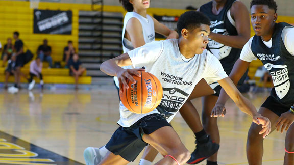 DeMarco Johnson of SoCal Academy drives the baseline against Isaac Williamson, who is sitting out the season, during a fall camp. For this group, this upcoming spring and summer will be crucial to their development. Photo: Nick Koza