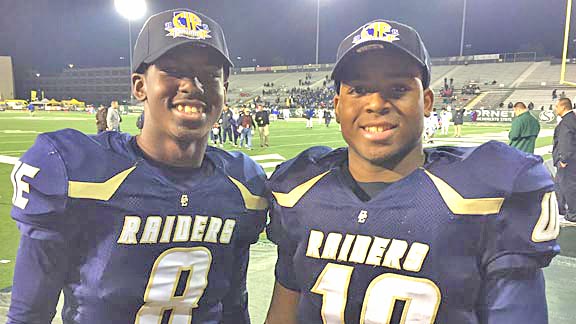 Here's DaRon Bland (left) with cousin Martell Bland from Central Catholic of Modesto at 2015 CIF state championships at Sacramento State. Photo: Mark Tennis.